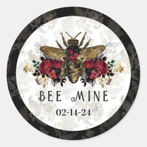 Gothic Bee  Roses  Classic Round Sticker