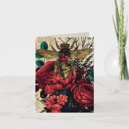 Gothic Bee  Roses Note Card