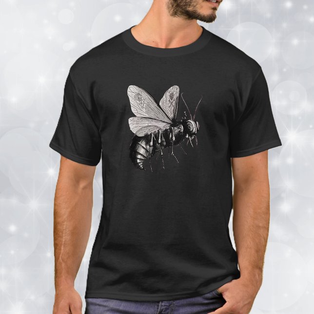 Gothic Bee Skull Wings T-Shirt (Scary creepy big bee with stinger and skulls on its wings on a tee shirt.)