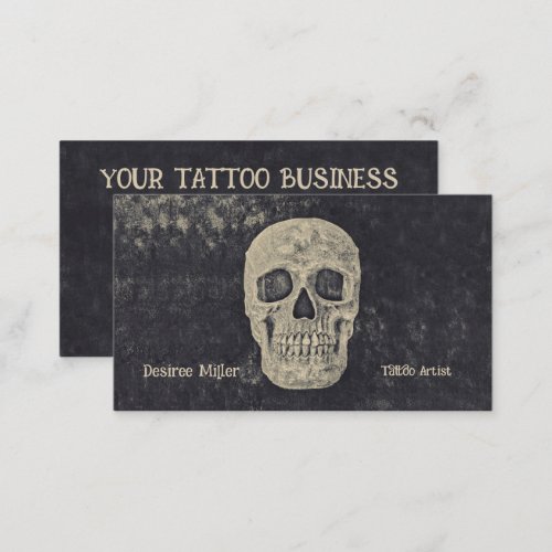 Gothic Beige Gray Skull Tattoo Shop Business Card