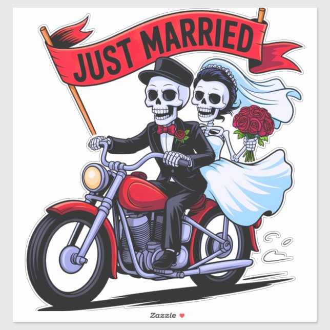 Gothic Biker Couple Just Married Sticker (Sheet)