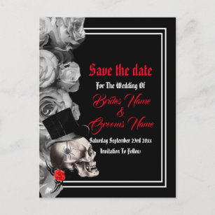 Gothic, biker or rock black wedding save the date announcement postcard