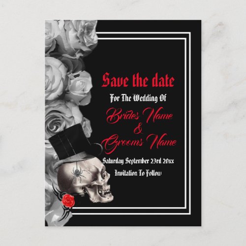 Gothic biker or rock black wedding save the date announcement postcard