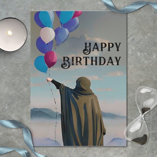 Gothic Birthday Black Cloak  Dark Sky Balloons Card
