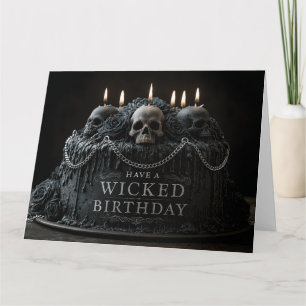 Gothic Birthday Cake with Skulls and Greeting Card