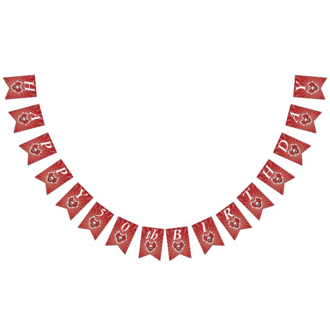 Gothic Birthday Skull Bones Red Heart on Spirals Bunting Flags (All)