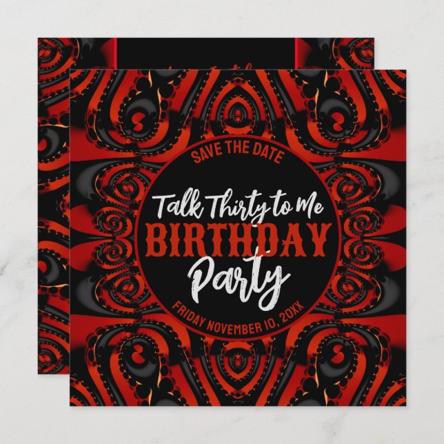 Gothic Birthday Talk Thirty Black + Red Party  Invitation (Front/Back)