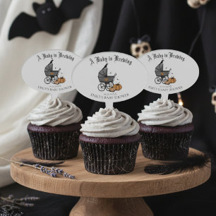 Gothic Black A Baby is Brewing Fall Baby Shower Cake Topper