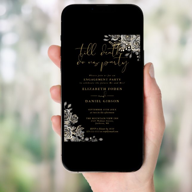 Gothic Black And Gold Engagement Party Invitation (Front Digital)