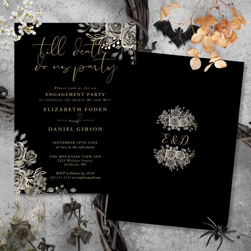 Gothic Black And Gold Engagement Party Invitation