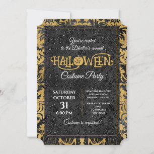 Gothic Black And Gold Halloween Party  Invitation