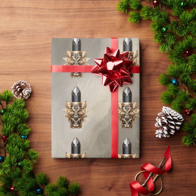 Gothic Black and Gold Lipstick  Wrapping Paper (Holiday Gift)