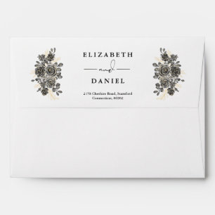 Gothic Black And Gold Roses Floral Return Address Envelope