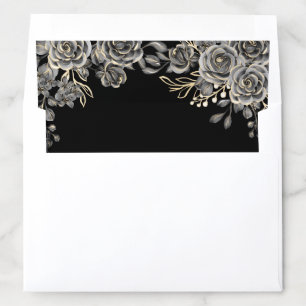 Gothic Black And Gold Roses Floral Wedding Envelope Liner