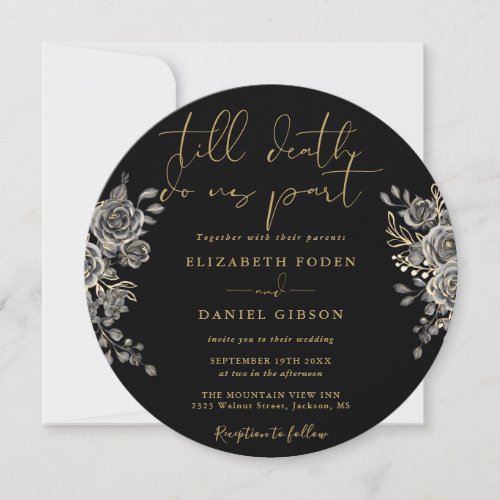 Gothic Black And Gold Roses Floral Wedding Invitation