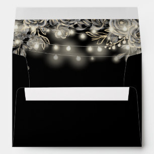 Gothic Black And Gold Roses Lights Return Address Envelope