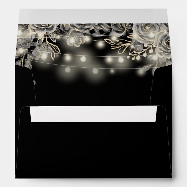 Gothic Black And Gold Roses Lights Return Address Envelope (Back (Bottom))