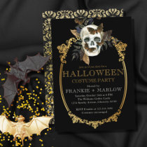 Gothic Black And Gold Skull Adult Halloween Party Invitation