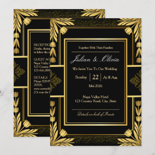 Gothic Black and Gold Wedding Invitation