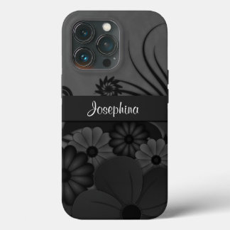 Gothic Black and Gray Hibiscus Floral iPhone 13 Pro Case