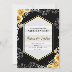 Gothic Black and Mustard Yellow Wedding Invitation
