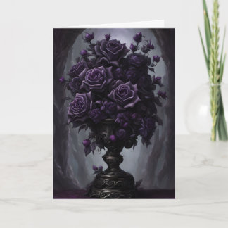 Gothic Black and Purple Rose Bouquet Birthday Card