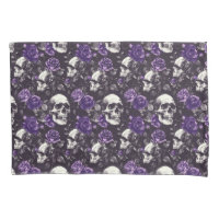 Gothic Black and Purple Skulls and Roses Bedding 