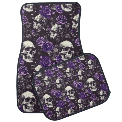 Gothic Black and Purple Skulls and Roses Car Mats