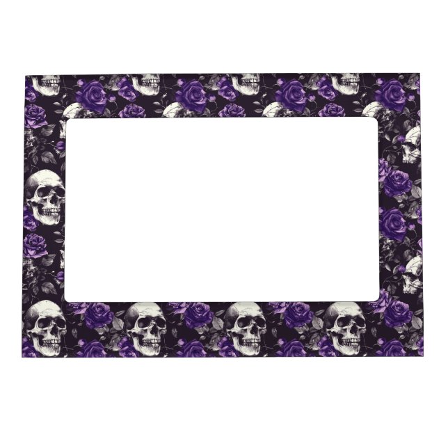 Gothic Black and Purple Skulls Roses Picture Frame (Front)