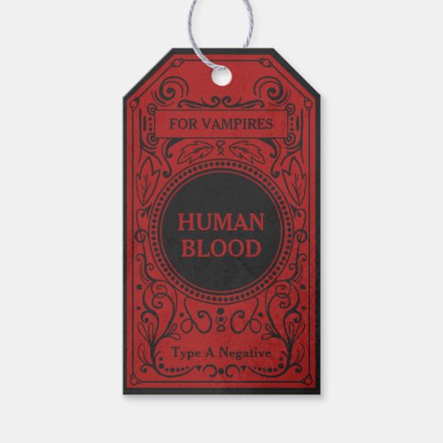 Gothic black and red antique vampire blood tag