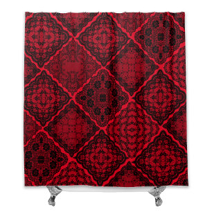 Gothic Black and Red Faux Lace Quilt Shower Curtain