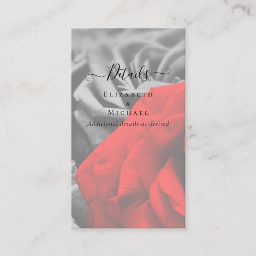Gothic Black and Red Roses Goth Wedding Details Business Card