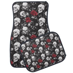 Gothic Black and Red Skulls and Roses Car Mats
