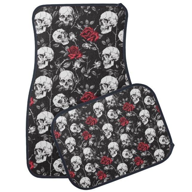 Gothic Black and Red Skulls and Roses Car Mats (Set)