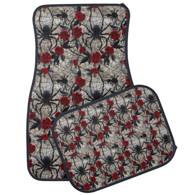 Gothic Black and Red Spiders and Roses Car Mats (Set)