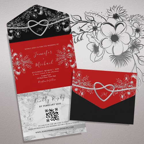 Gothic Black and Red Wedding QR Code All In One Invitation