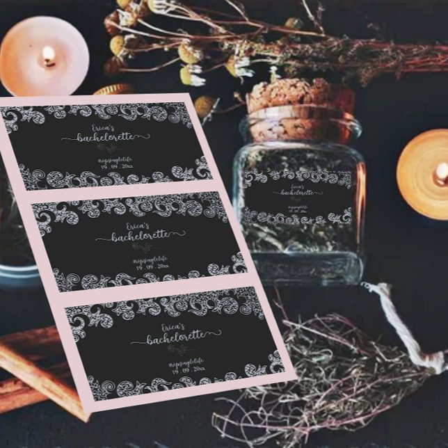 Gothic Black and Silver Floral Bachelorette Party Labels (Creator Uploaded)