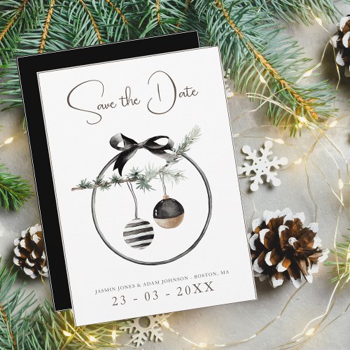 Gothic Black and White Christmas Baubles Wedding Save The Date