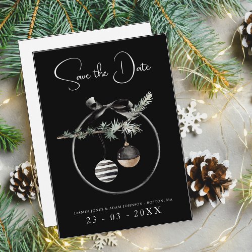 Gothic Black and White Christmas Baubles Wedding Save The Date