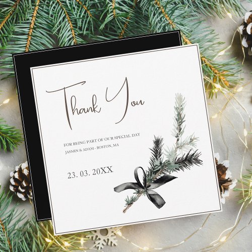 Gothic Black and White Christmas Branch Wedding Thank You Card