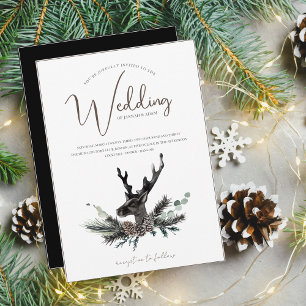 Gothic Black and White Deer Winter Wedding Invitation