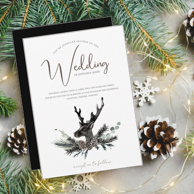 Gothic Black and White Deer Winter Wedding Invitation (Creator Uploaded)