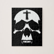 Gothic Black and White Demon Skull Illustration