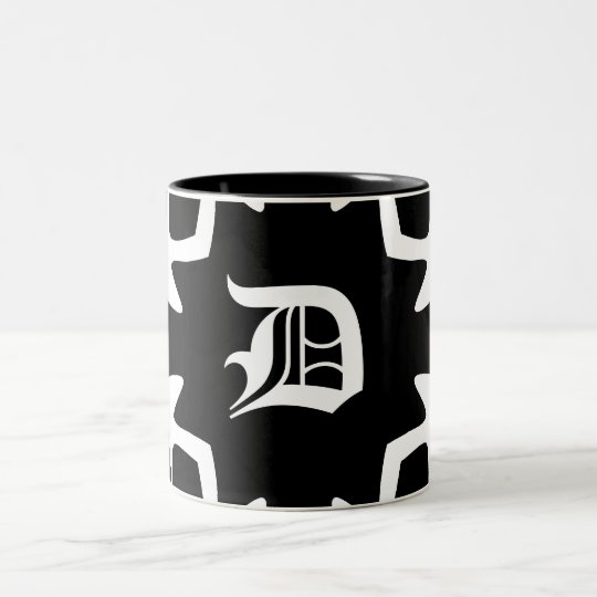 Gothic black and white elegant monogram Two-Tone coffee mug