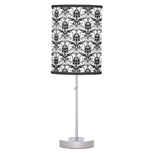 GOTHIC Black And White Floral Damask Pattern Table Lamp