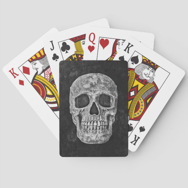 Gothic Black And White Grunge Skull Poker Cards (Back)