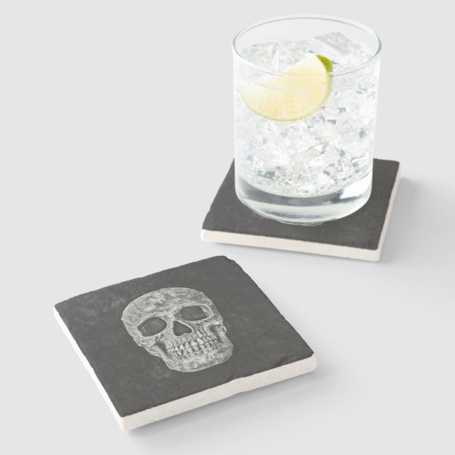 Gothic Black And White Grunge Skull Stone Coaster (Side)