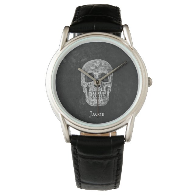 Gothic Black And White Grunge Skull Watch (Front)