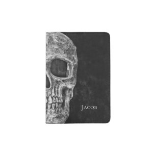 Gothic Black And White Half Skull Passport Holder