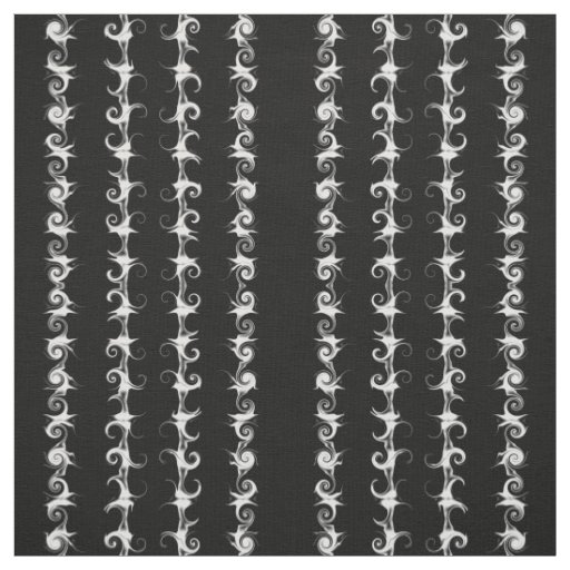 Gothic Black and White Linear Curlicue Pattern Fabric